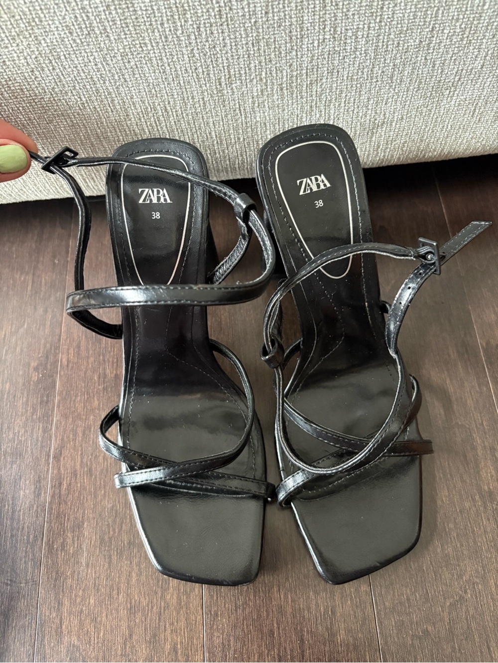 ZARA Black Strappy Square-Toe Heeled Sandals